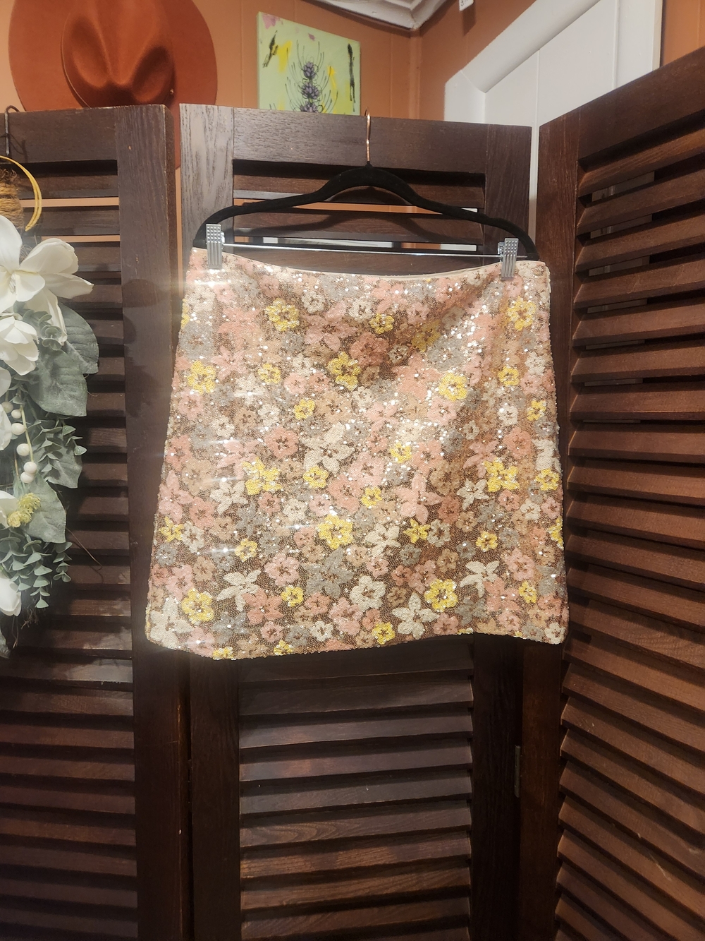 LOFT Floral Sequin Mini Skirt - Pink, Yellow & Cream